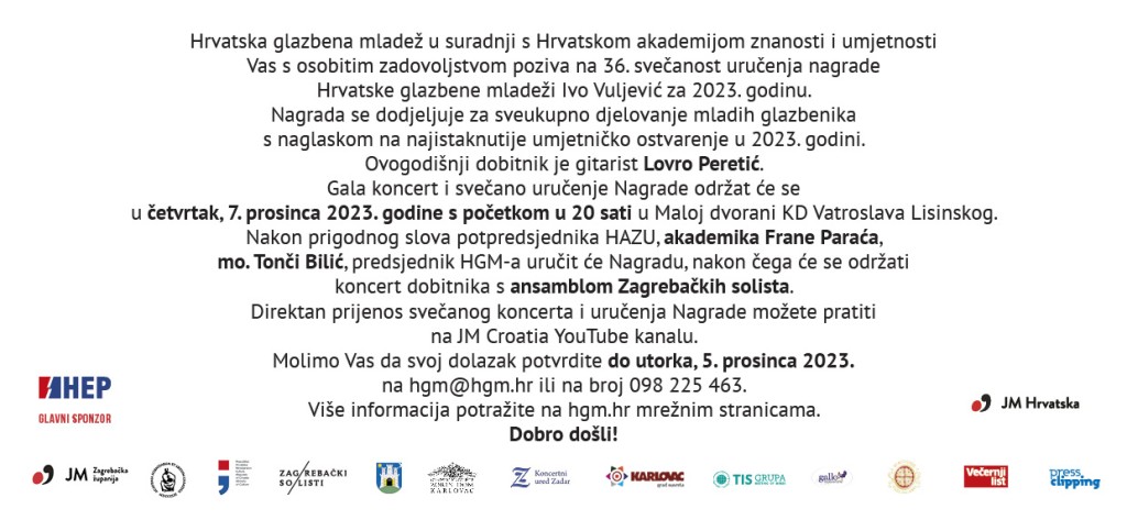 Gitarist Lovro Peretić dobitnik prestižne nagrade Hrvatske glazbene mladeži „Ivo Vuljević“