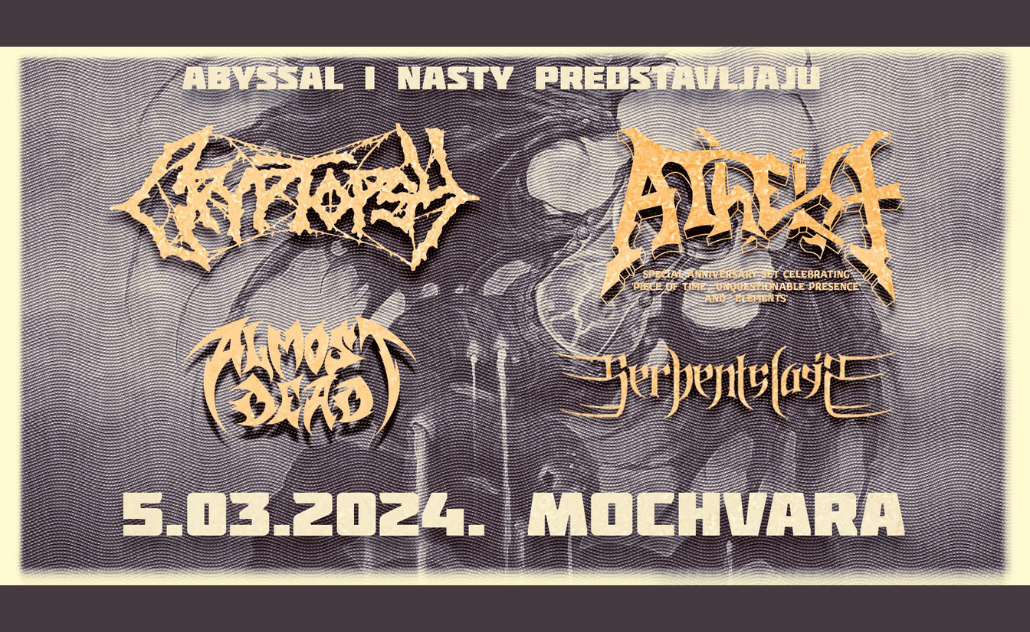Nasty Abyss: Cryptopsy, Atheist, Serpentslain, Almost Dead