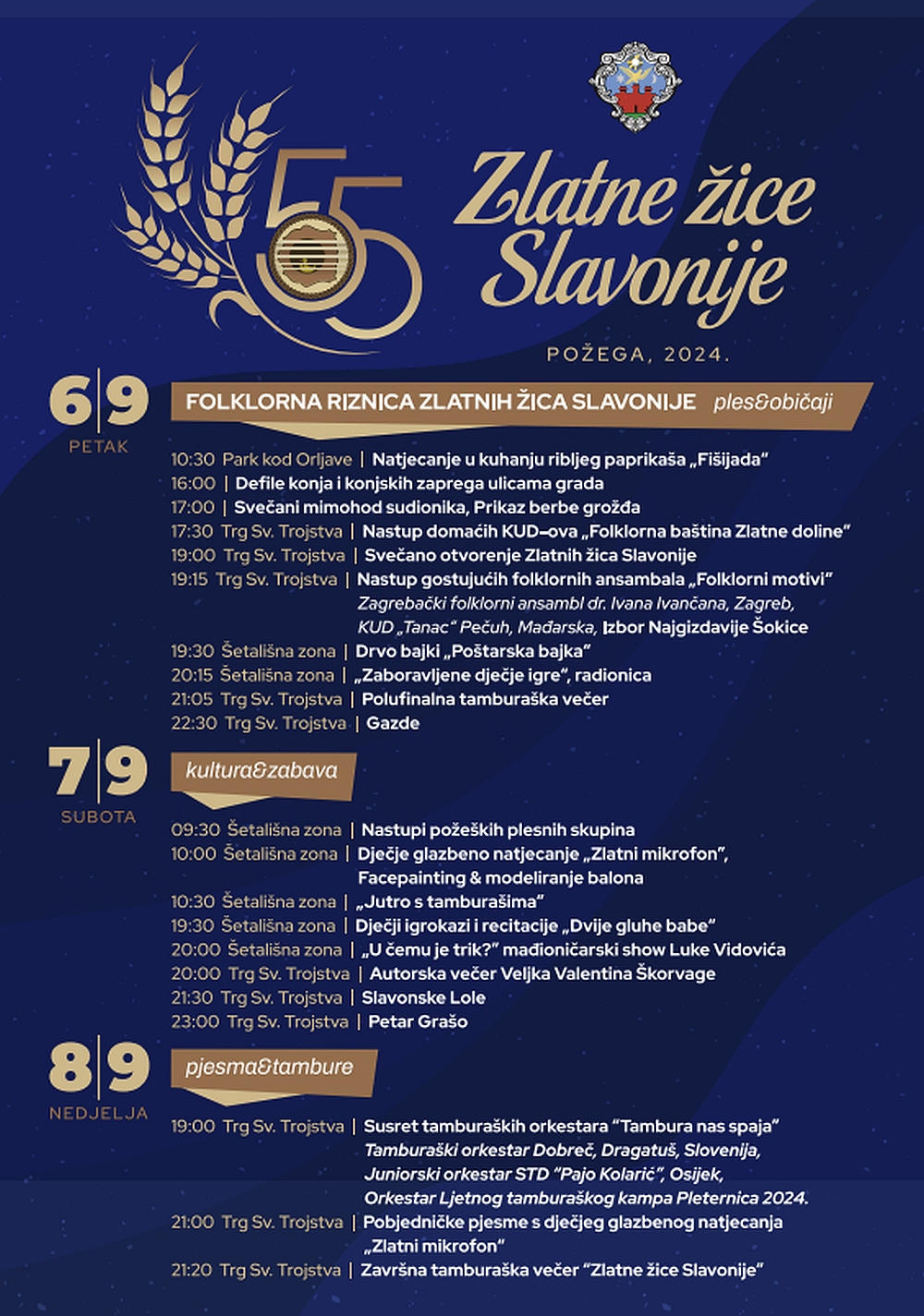 Zlatne žice Slavonije - Požega 2024. - program