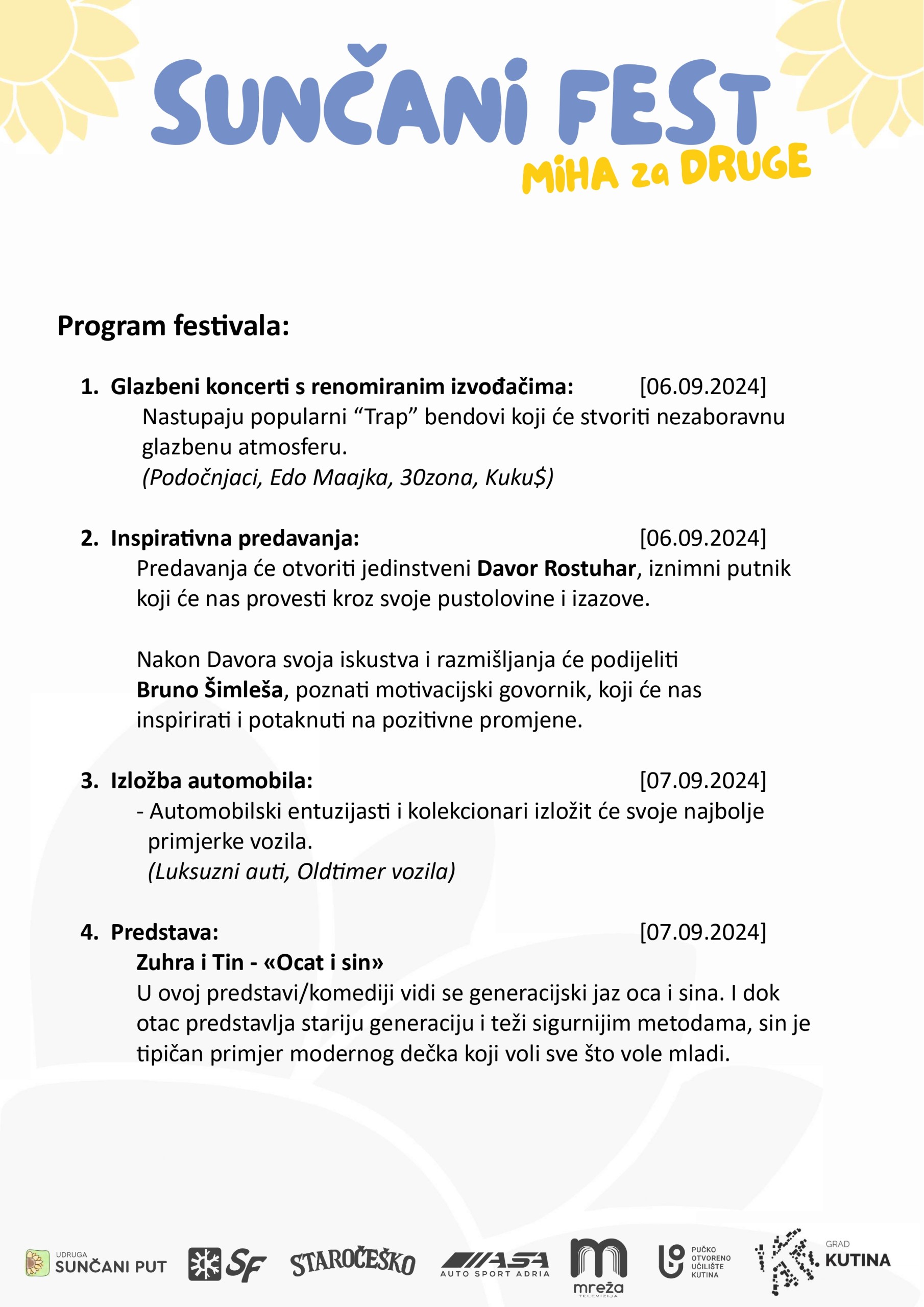 Sunčani fest - Miha za druge - program